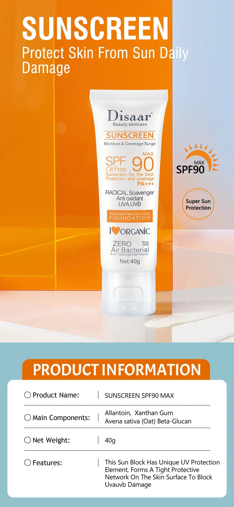SPF 90+ Sunscreen Cream – Face & Body